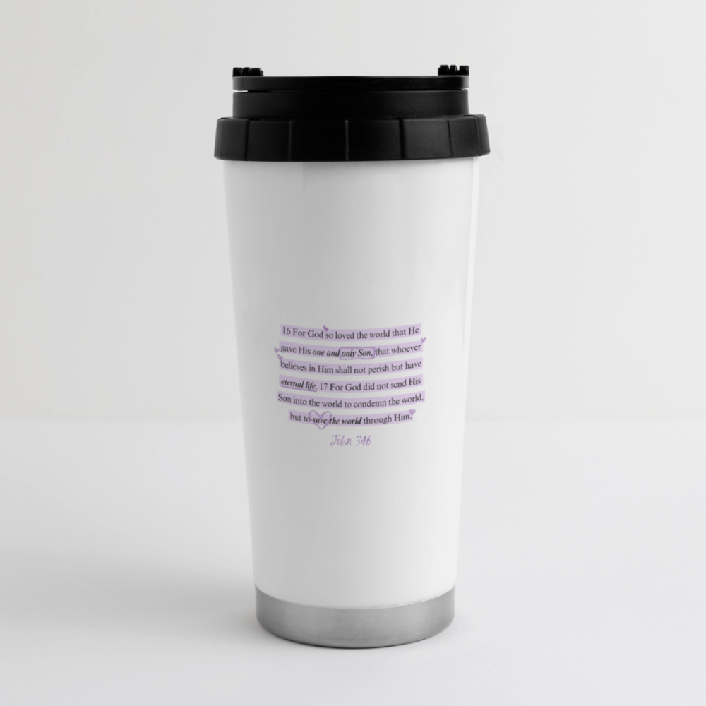 John 3:16 Purple 16 oz Travel Mug - white