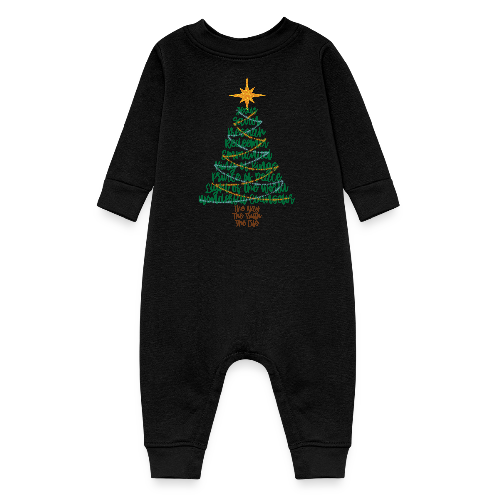 Names of Jesus Christmas Tree Baby Fleece Long Sleeve Onesie - black