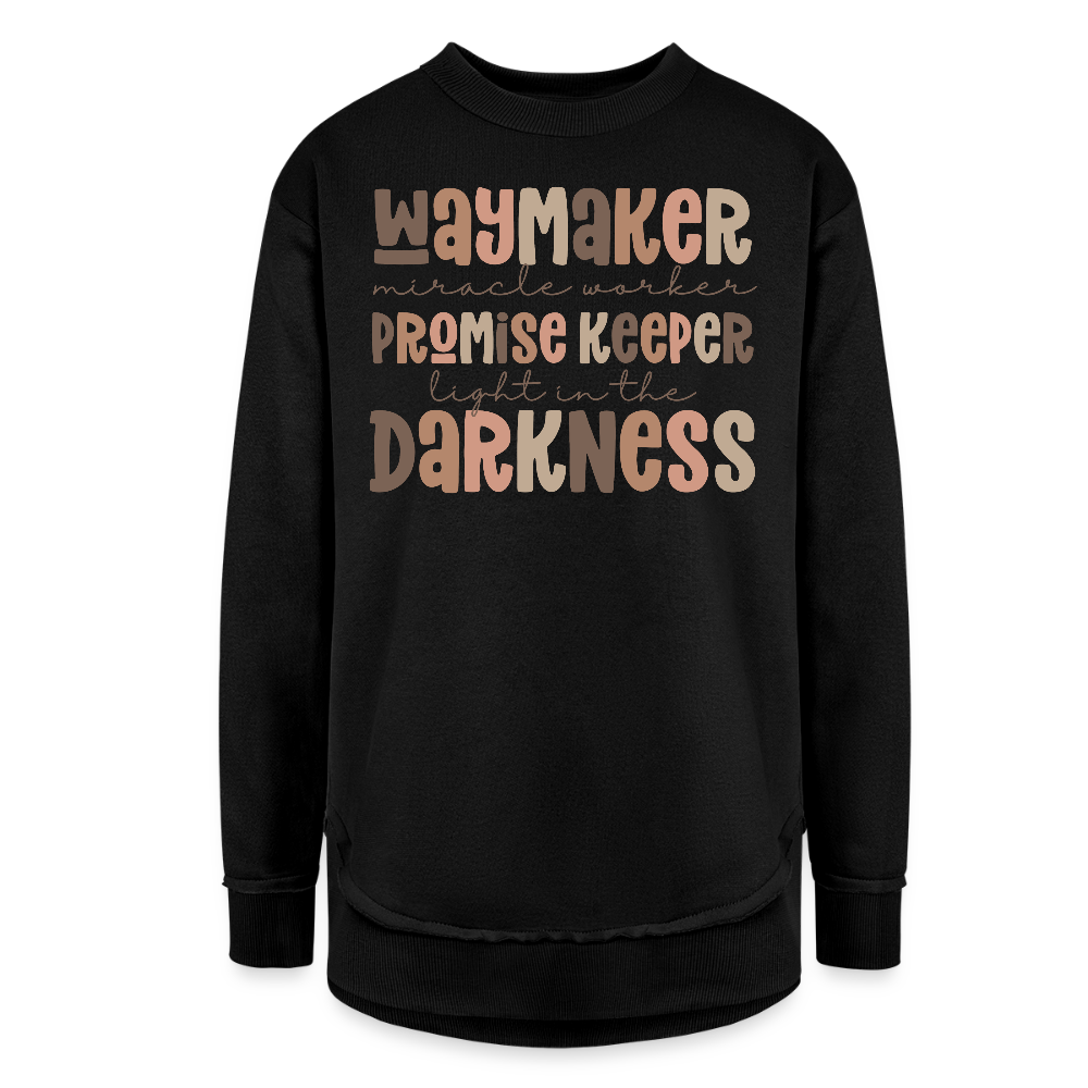 Waymaker Miracle Worker Promise Keeper Women's Weekend Tunic Fleece Sweatshirt - black
