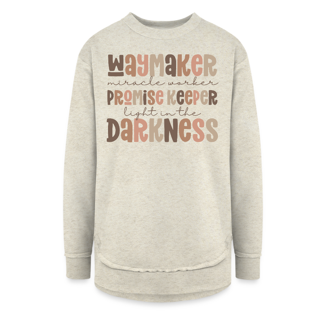 Waymaker Miracle Worker Promise Keeper Women's Weekend Tunic Fleece Sweatshirt - heather oatmeal