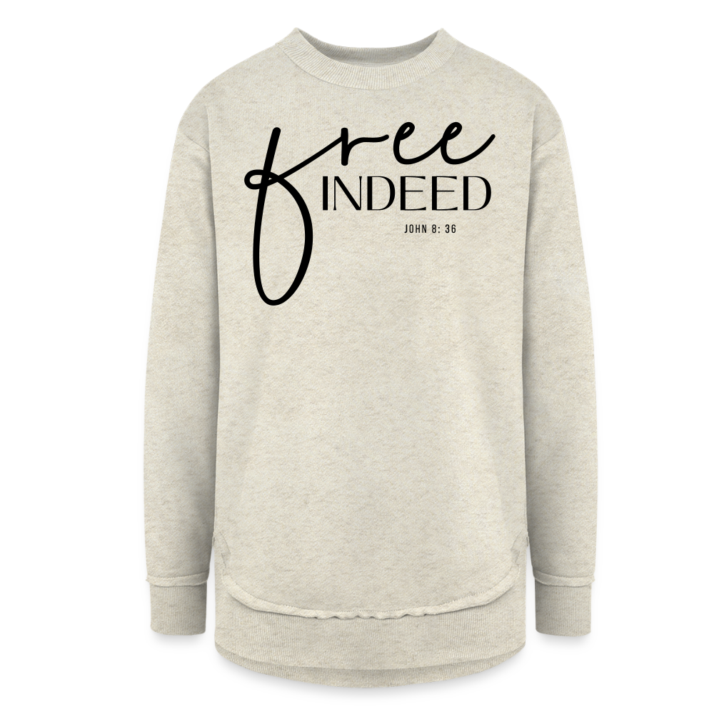 Free Indeed John 8:36 Women’s Weekend Tunic Long Sleeve - heather oatmeal