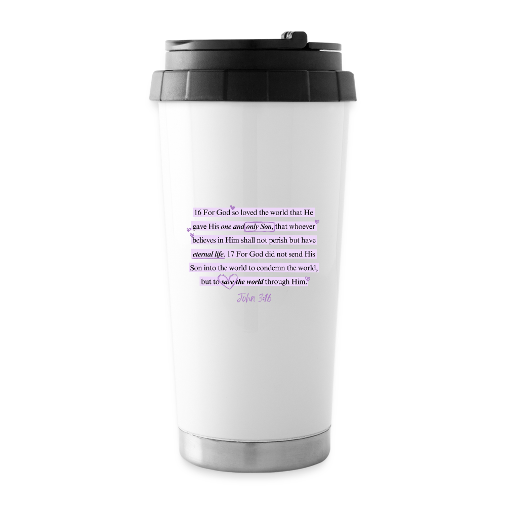 John 3:16 Purple 16 oz Travel Mug - white