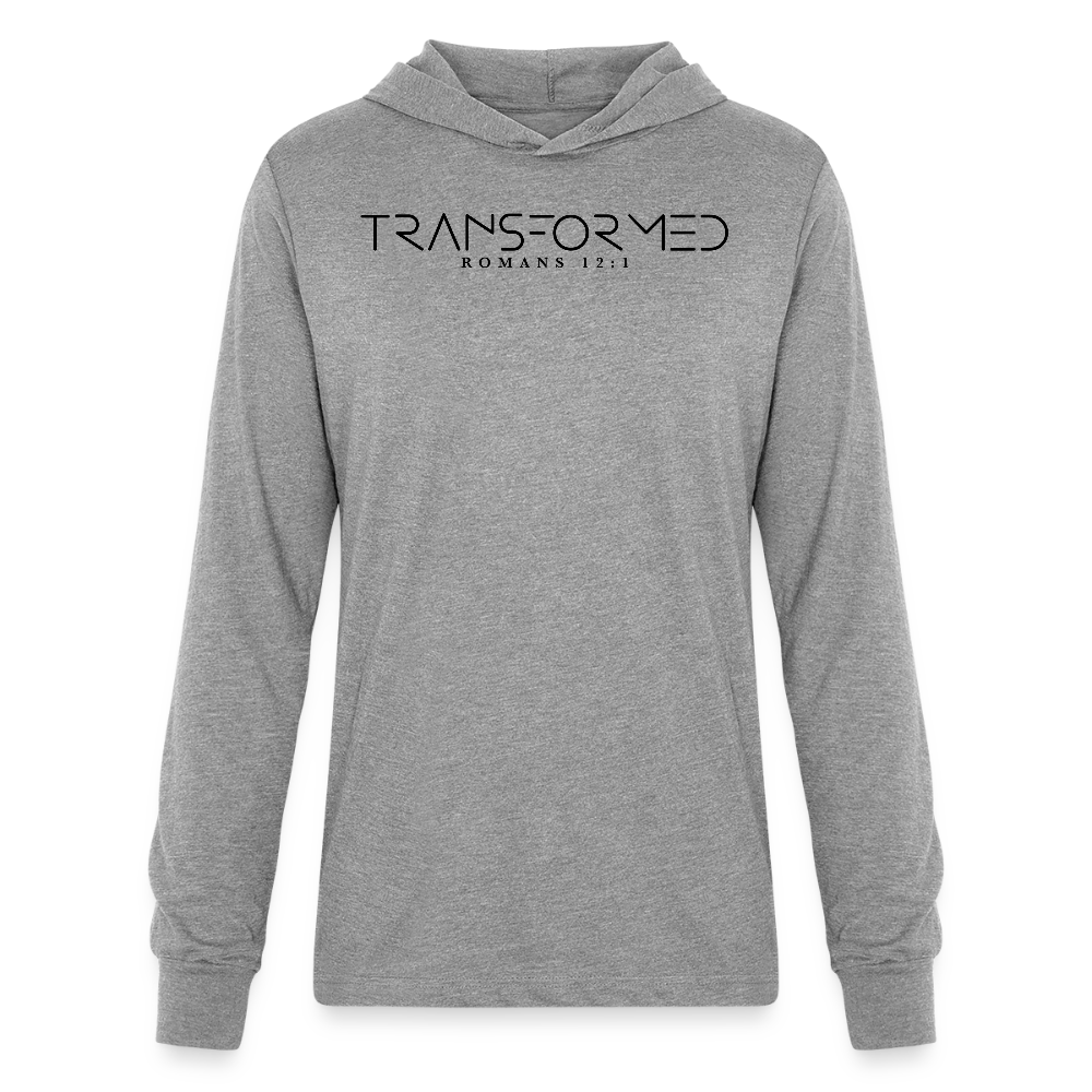 Transformed Romans 12:1 Men's Long Sleeve Shirt with Hood - heather grey