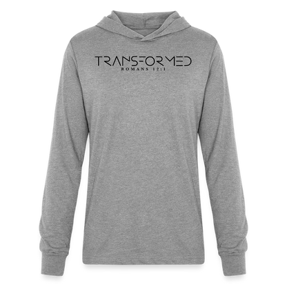 Transformed Romans 12:1 Men's Long Sleeve Shirt with Hood - heather grey