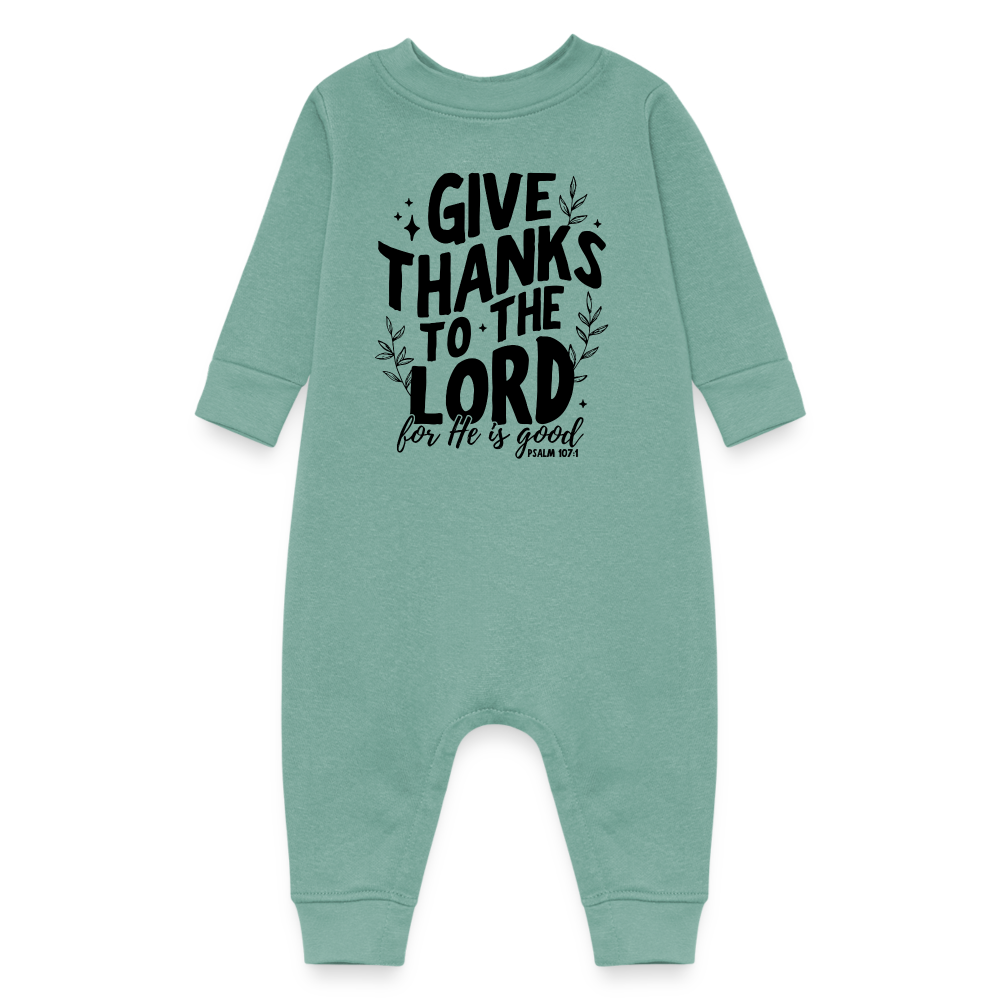 Give Thanks to the Lord Baby Fleece Bodysuit - saltwater