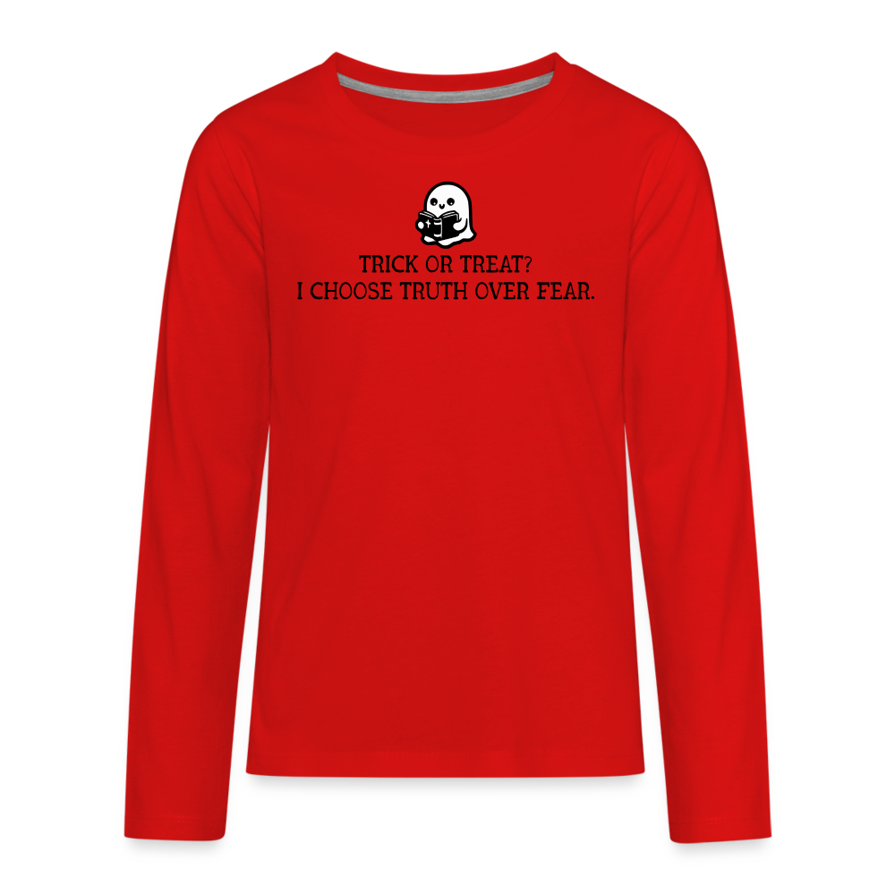 Trick or Treat I Choose Truth (Bible) Kid's Long Sleeve Shirt - red