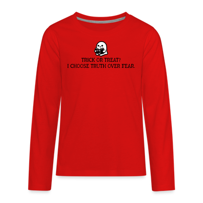 Trick or Treat I Choose Truth (Bible) Kid's Long Sleeve Shirt - red