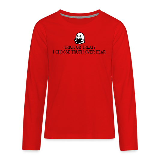 Trick or Treat I Choose Truth (Bible) Kid's Long Sleeve Shirt - red