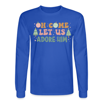 Oh Come Let Us Adore Him Christmas Family Men's Long Sleeve T-Shirt - royal blue