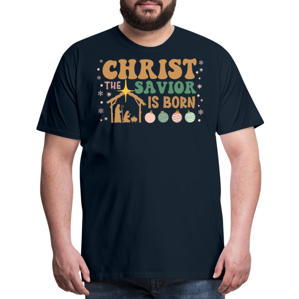 Christ the Savior is Born Christmas Family Men's Premium T-Shirt - deep navy