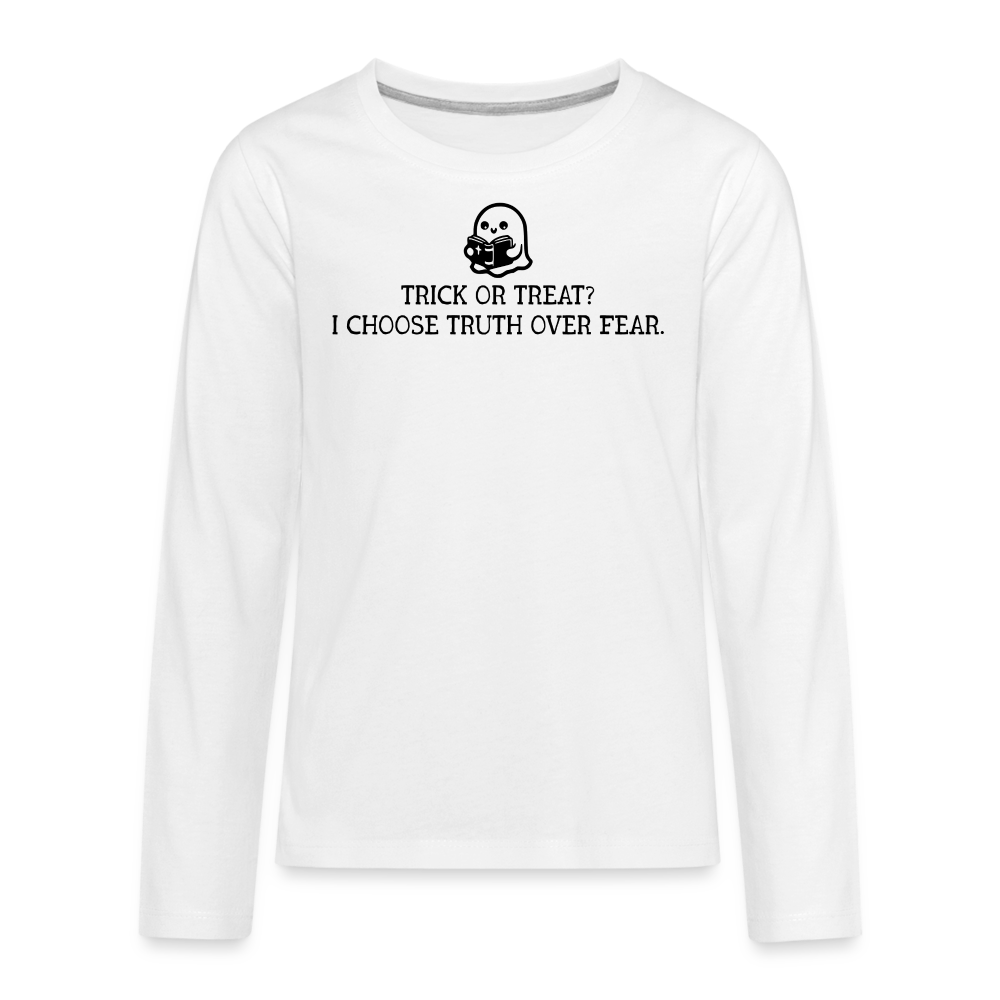 Trick or Treat I Choose Truth (Bible) Kid's Long Sleeve Shirt - white