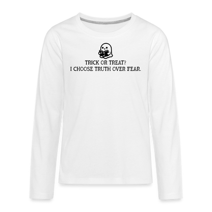 Trick or Treat I Choose Truth (Bible) Kid's Long Sleeve Shirt - white