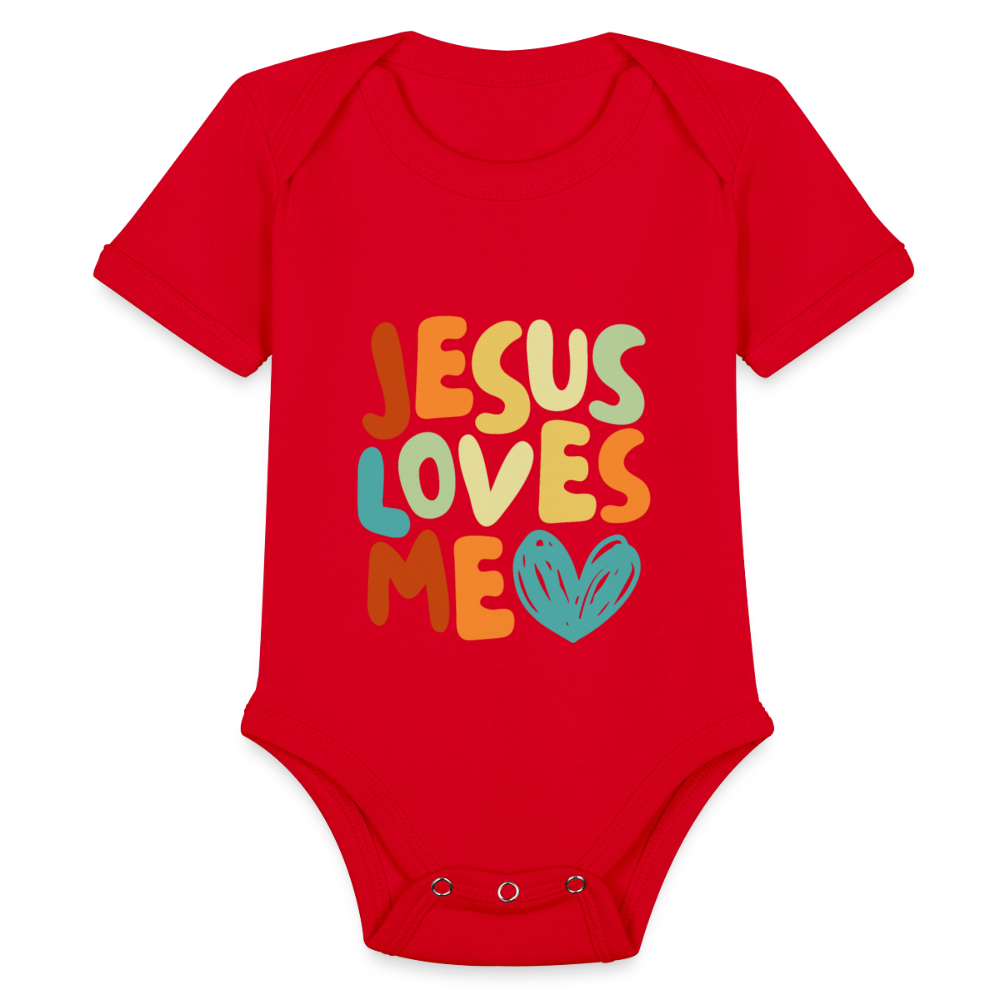 Jesus Loves Me Baby Onesie Bodysuit - red