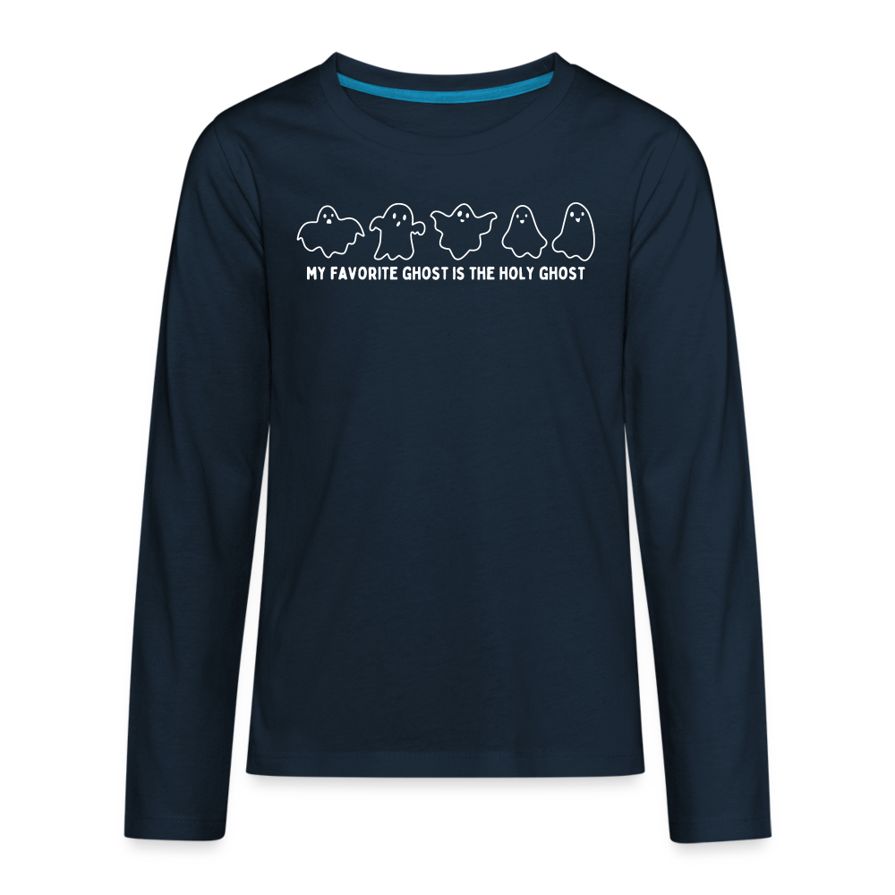 My Favorite Ghost is the Holy Ghost Youth Long Sleeve Shirt - deep navy