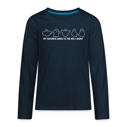 My Favorite Ghost is the Holy Ghost Youth Long Sleeve Shirt - deep navy