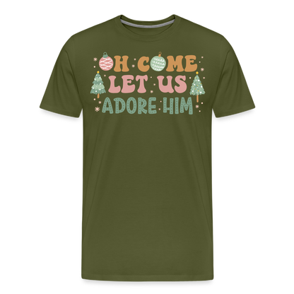 Oh Come Let Us Adore Him Christmas Family Men's Premium T-Shirt - olive green