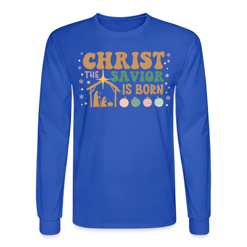 Christ the Savior is Born Christmas Family Men's Long Sleeve T-Shirt - royal blue