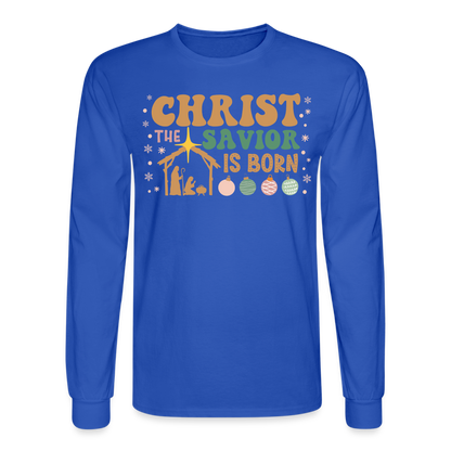 Christ the Savior is Born Christmas Family Men's Long Sleeve T-Shirt - royal blue