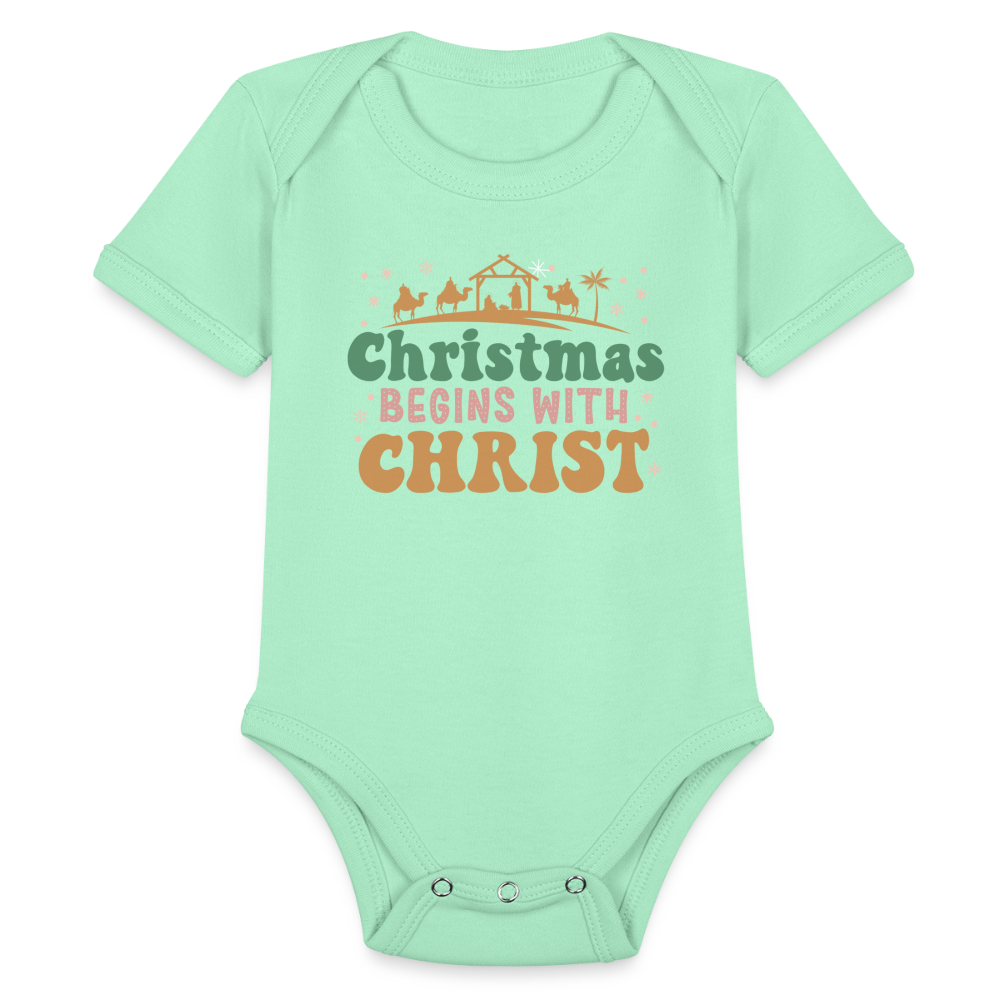 Christmas begins with Christ Family Organic Short Sleeve Baby Bodysuit - light mint