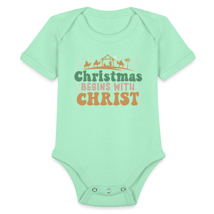 Christmas begins with Christ Family Organic Short Sleeve Baby Bodysuit - light mint