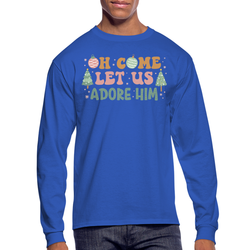 Oh Come Let Us Adore Him Christmas Family Men's Long Sleeve T-Shirt - royal blue