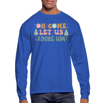 Oh Come Let Us Adore Him Christmas Family Men's Long Sleeve T-Shirt - royal blue