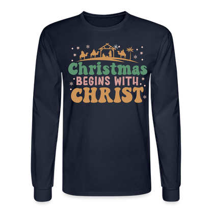 Christmas Begins with Christ Christmas Family Men's Long Sleeve T-Shirt - navy