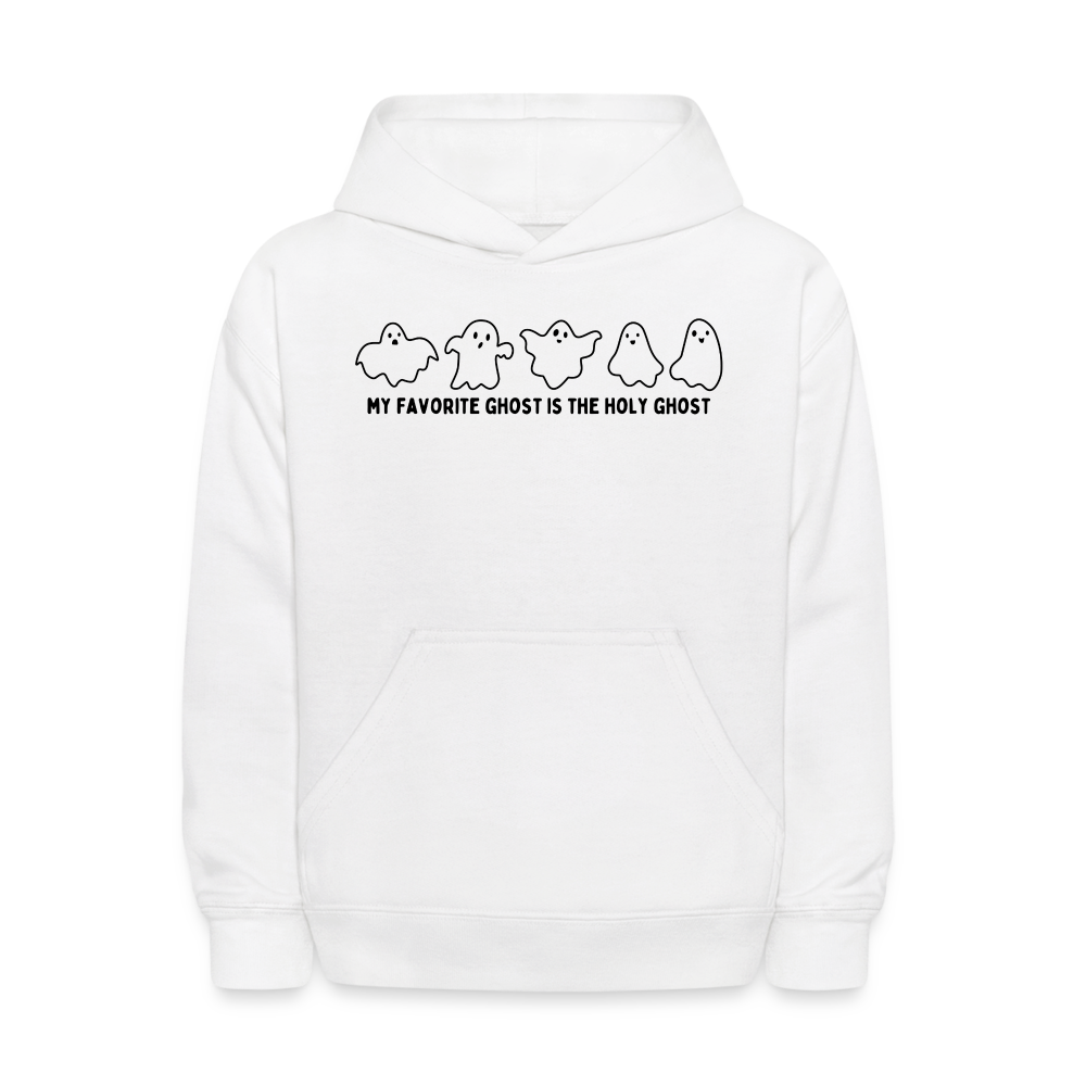 My Favorite Ghost is the Holy Ghost , (Outline) Youth Hoodie - white