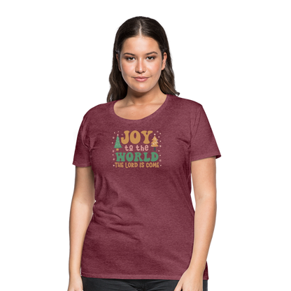 Joy to the World Christmas Family Women’s Premium T-Shirt - heather burgundy