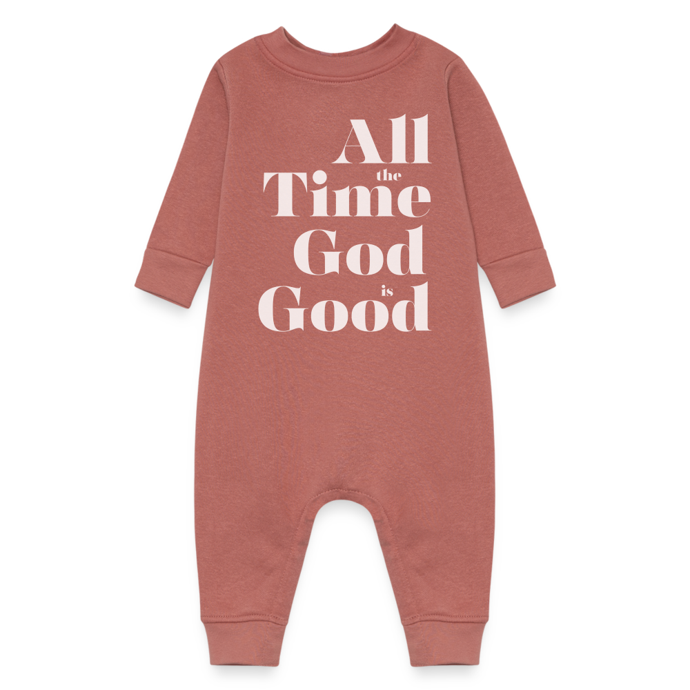 All the Time God is Good All the Time Baby Fleece One Piece - mauve