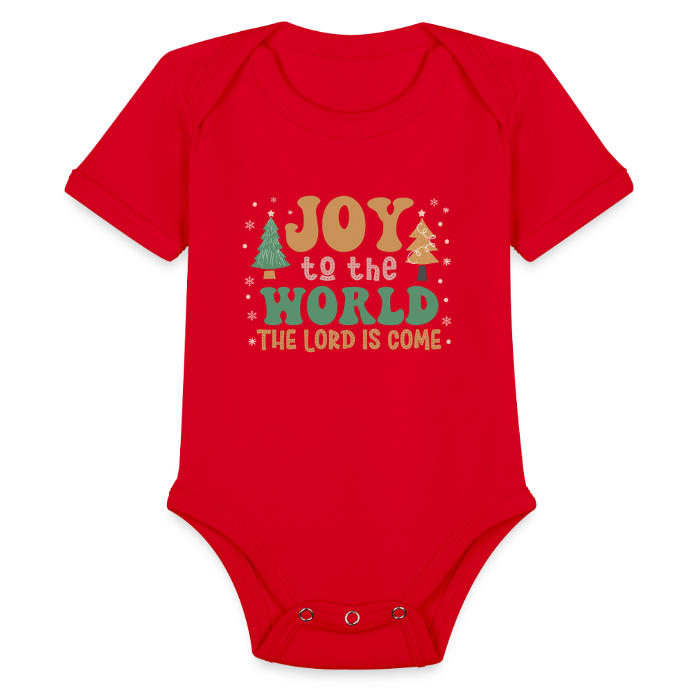 Joy to the World Christmas Family Organic Short Sleeve Baby Bodysuit - red