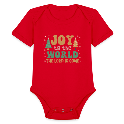 Joy to the World Christmas Family Organic Short Sleeve Baby Bodysuit - red