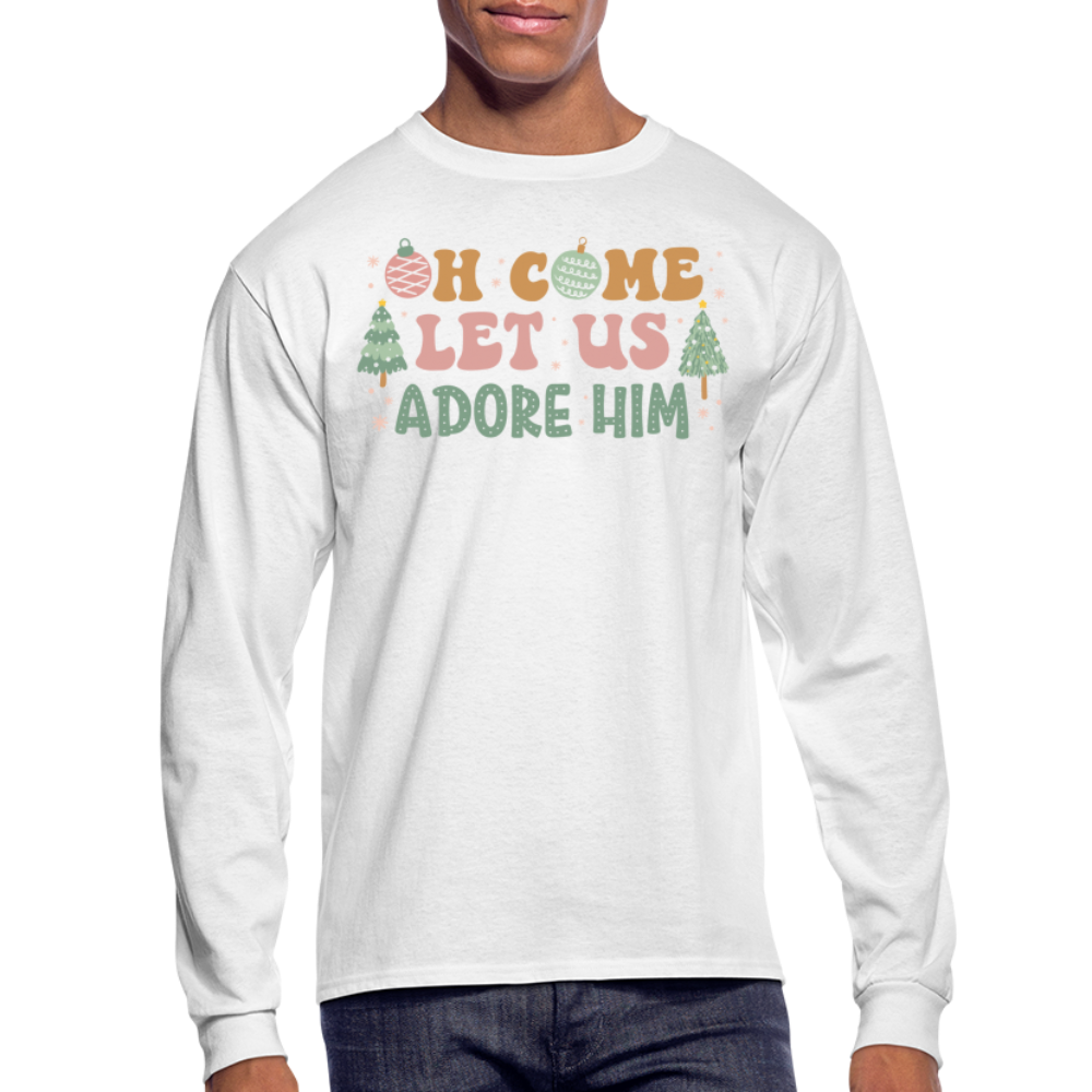 Oh Come Let Us Adore Him Christmas Family Men's Long Sleeve T-Shirt - white