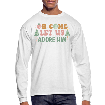 Oh Come Let Us Adore Him Christmas Family Men's Long Sleeve T-Shirt - white