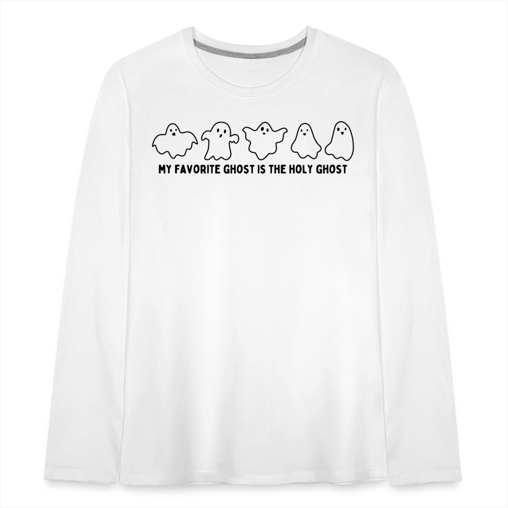 My Favorite Ghost is the Holy Ghost (Outline) Youth Long Sleeve Shirt - white