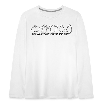 My Favorite Ghost is the Holy Ghost (Outline) Youth Long Sleeve Shirt - white