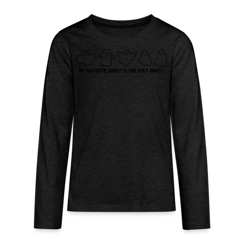 My Favorite Ghost is the Holy Ghost (Outline) Youth Long Sleeve Shirt - charcoal grey