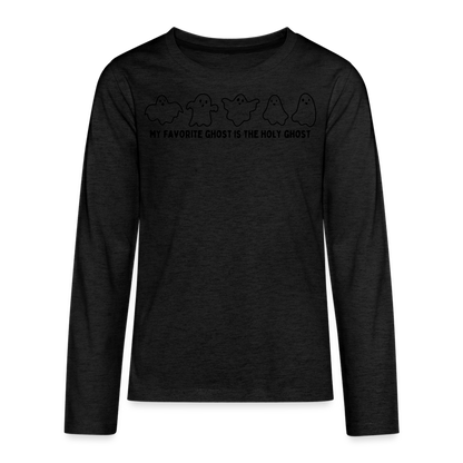 My Favorite Ghost is the Holy Ghost (Outline) Youth Long Sleeve Shirt - charcoal grey