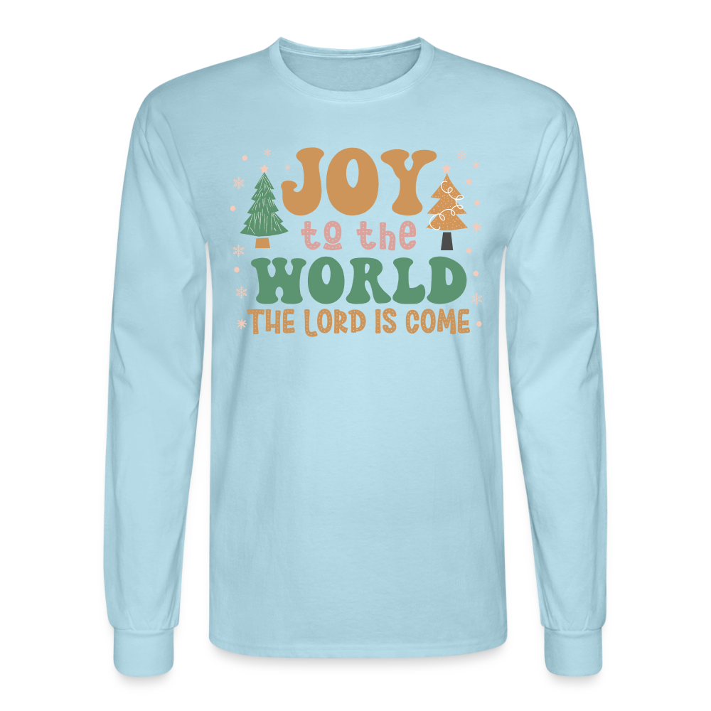 Joy to the World Christmas Family Men's Long Sleeve T-Shirt - powder blue