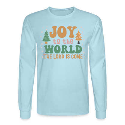 Joy to the World Christmas Family Men's Long Sleeve T-Shirt - powder blue