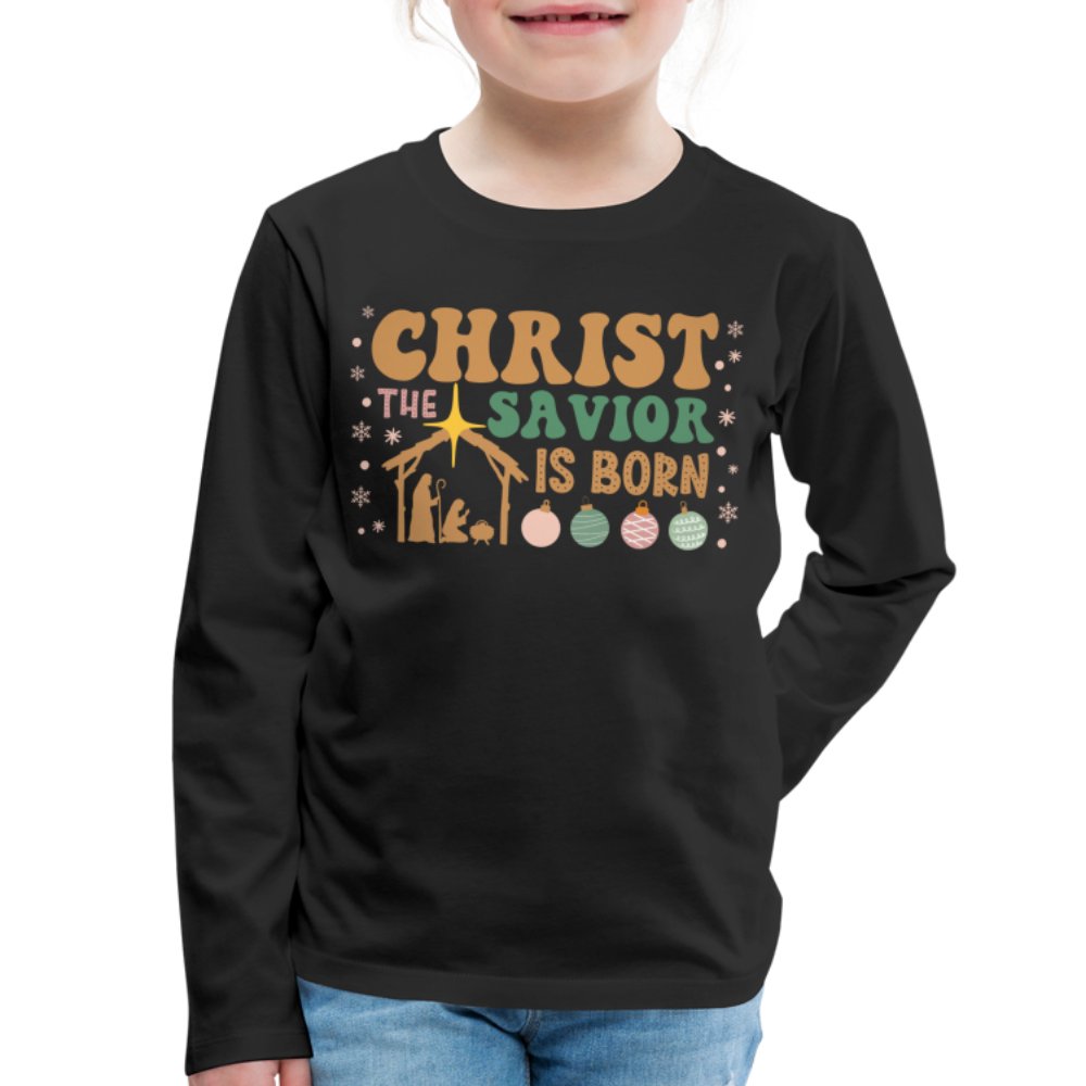 Christ the Savior is Born Christmas Family Kids' Premium Long Sleeve T-Shirt - black