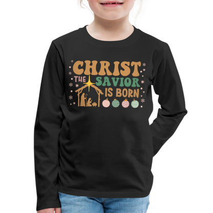 Christ the Savior is Born Christmas Family Kids' Premium Long Sleeve T-Shirt - black