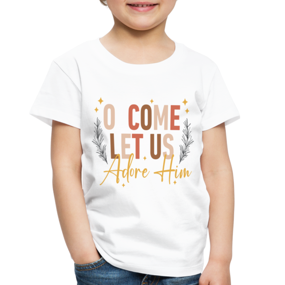 O Come Let us Adore Him Christmas Toddler Shirt - white