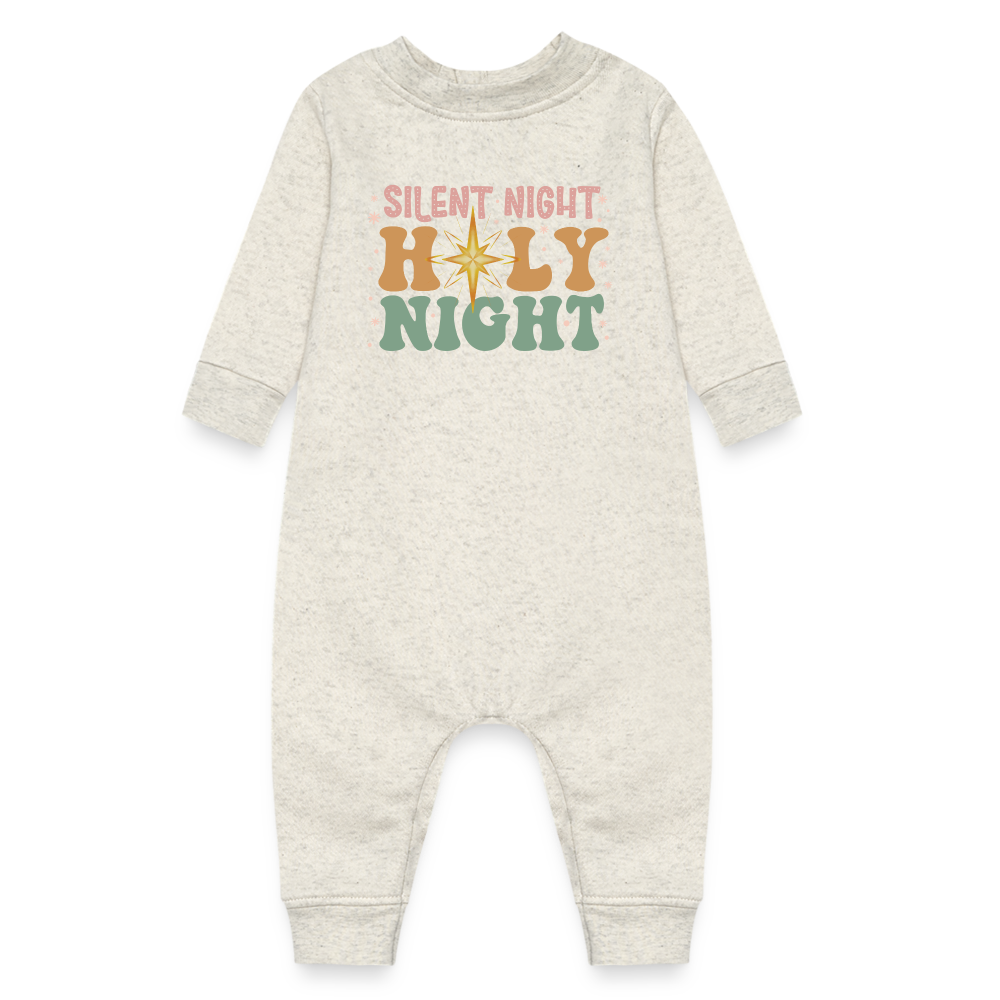 Silent Night Christmas Family Baby Fleece One Piece - heather oatmeal