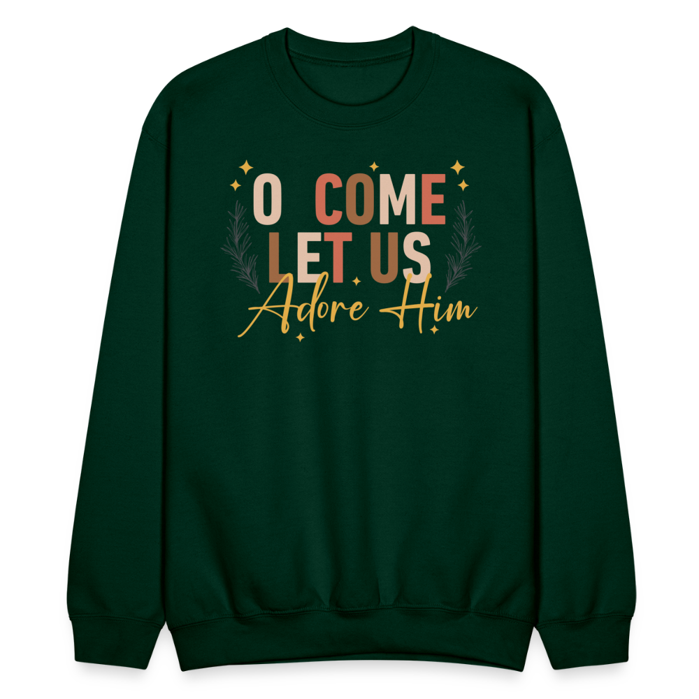 O Come Let us Adore Him Christmas Men's Sweater - forest green