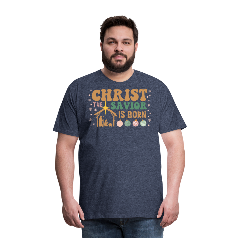 Christ the Savior is Born Christmas Family Men's Premium T-Shirt - heather blue