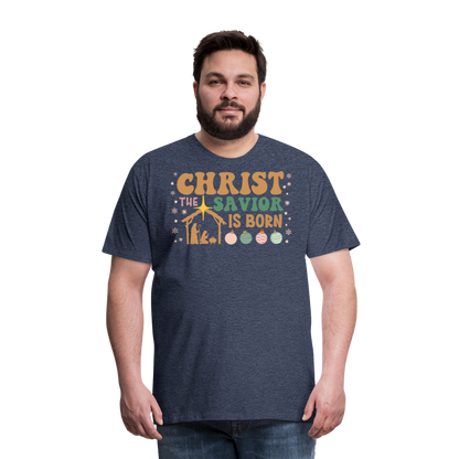 Christ the Savior is Born Christmas Family Men's Premium T-Shirt - heather blue