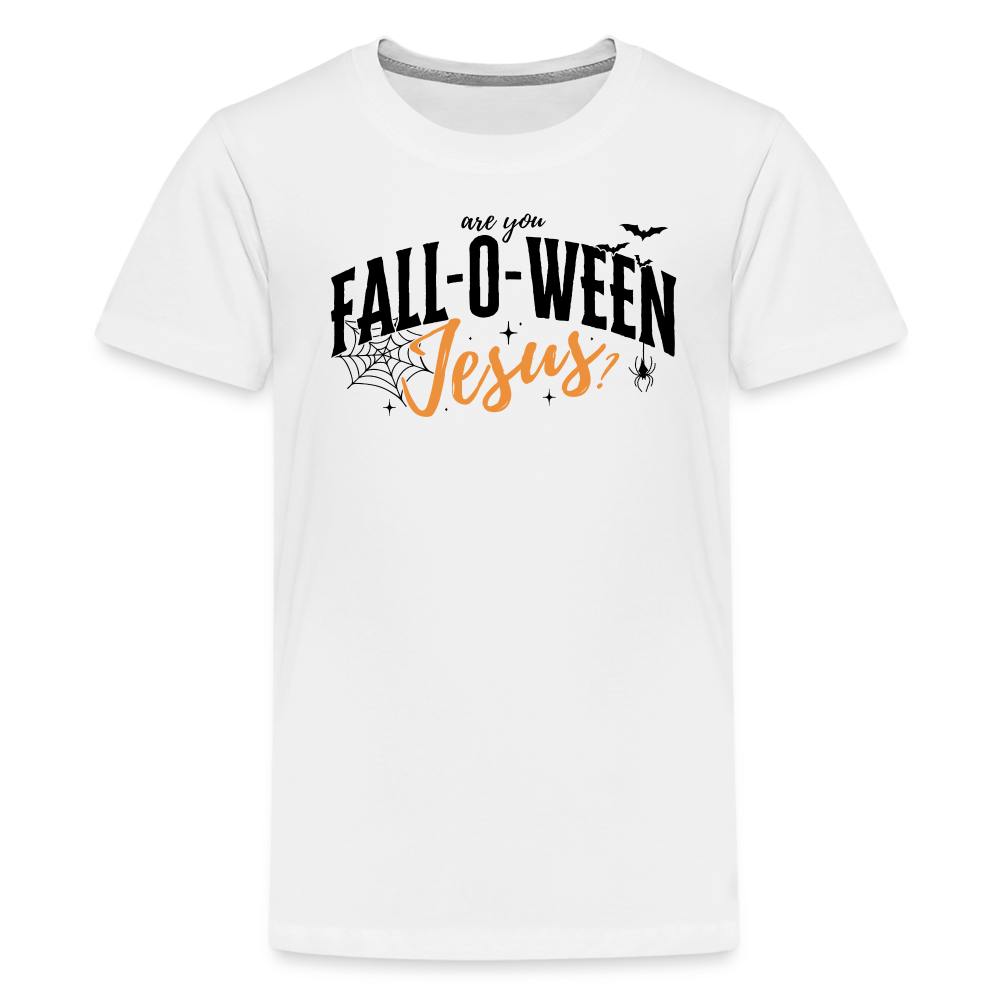 Are You Fall-O-Ween Jesus? Kid's Short Sleeve Shirt - white