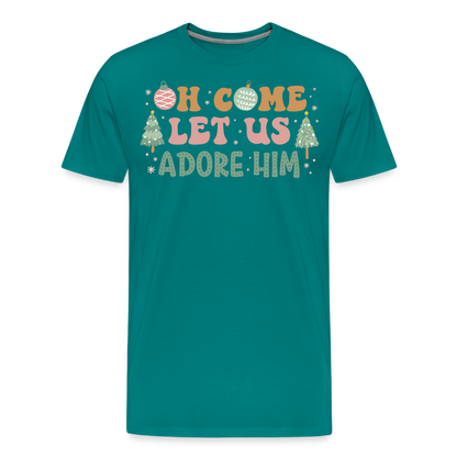 Oh Come Let Us Adore Him Christmas Family Men's Premium T-Shirt - teal