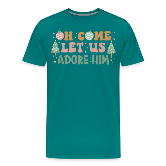 Oh Come Let Us Adore Him Christmas Family Men's Premium T-Shirt - teal